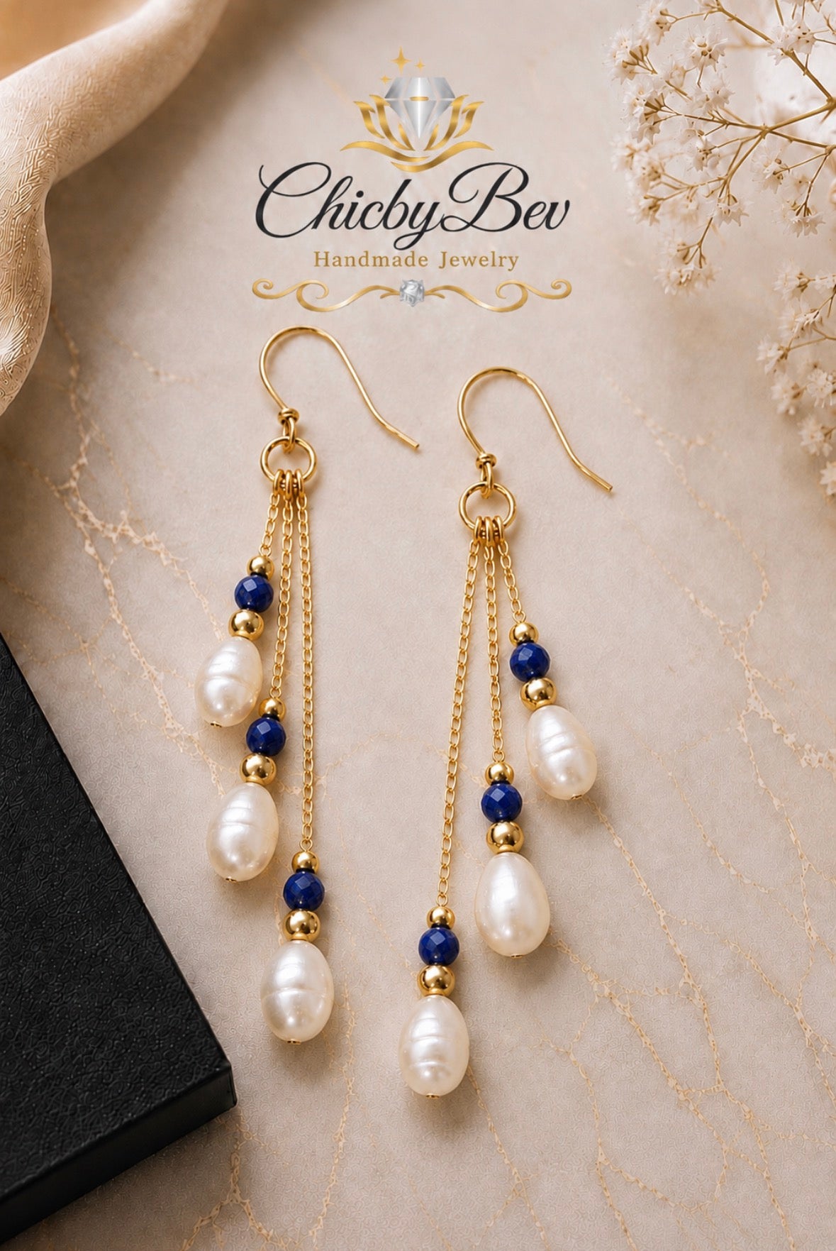 Sapphire Tide Freshwater Pearl Earrings