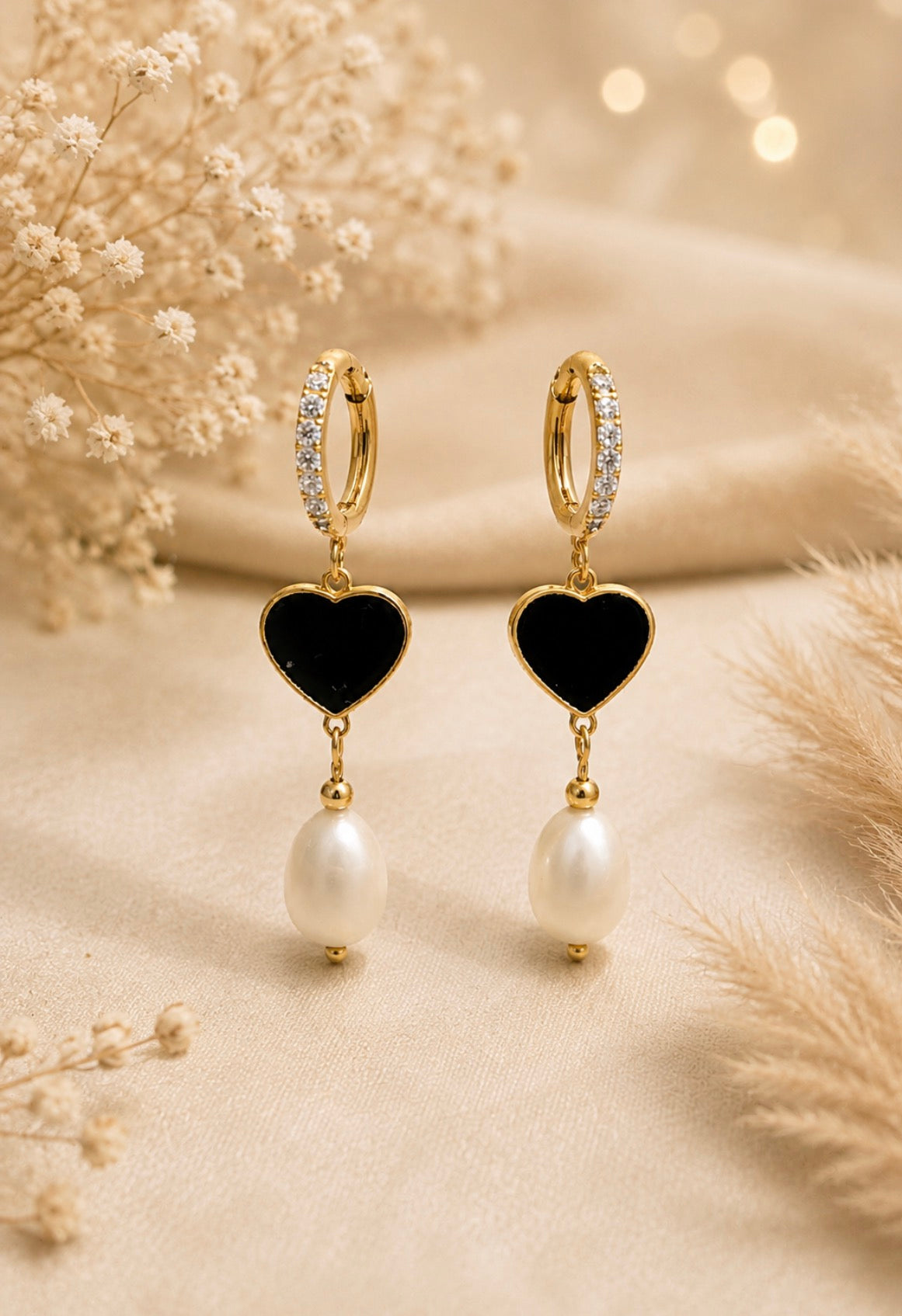 Marcella Heart & Pearl Hoop Earrings