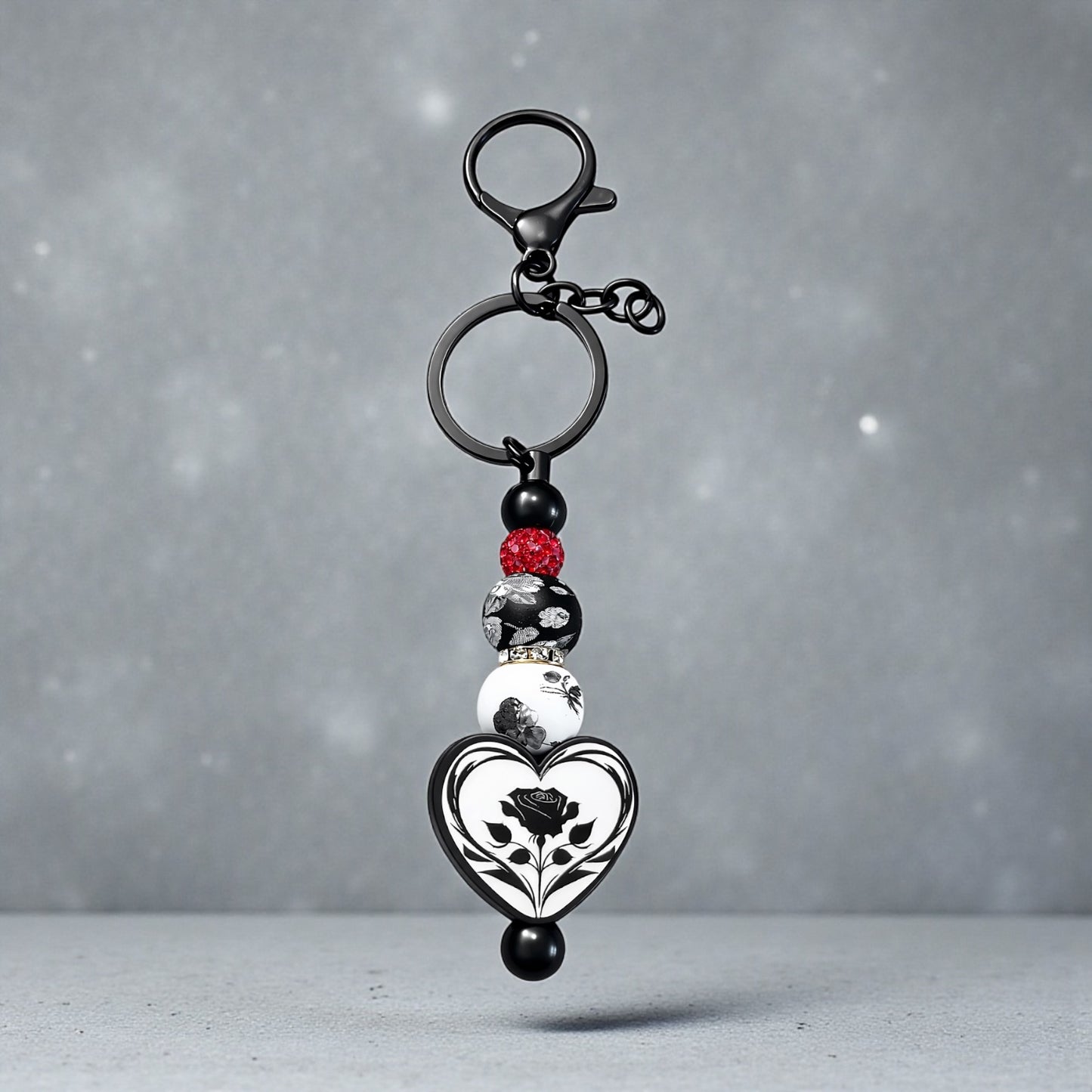 Midnight Rose Heart Keychain