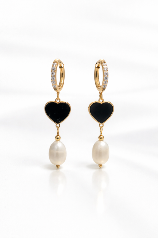 Marcella Heart & Pearl Hoop Earrings