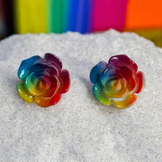 Rainbow rose-shaped earrings 