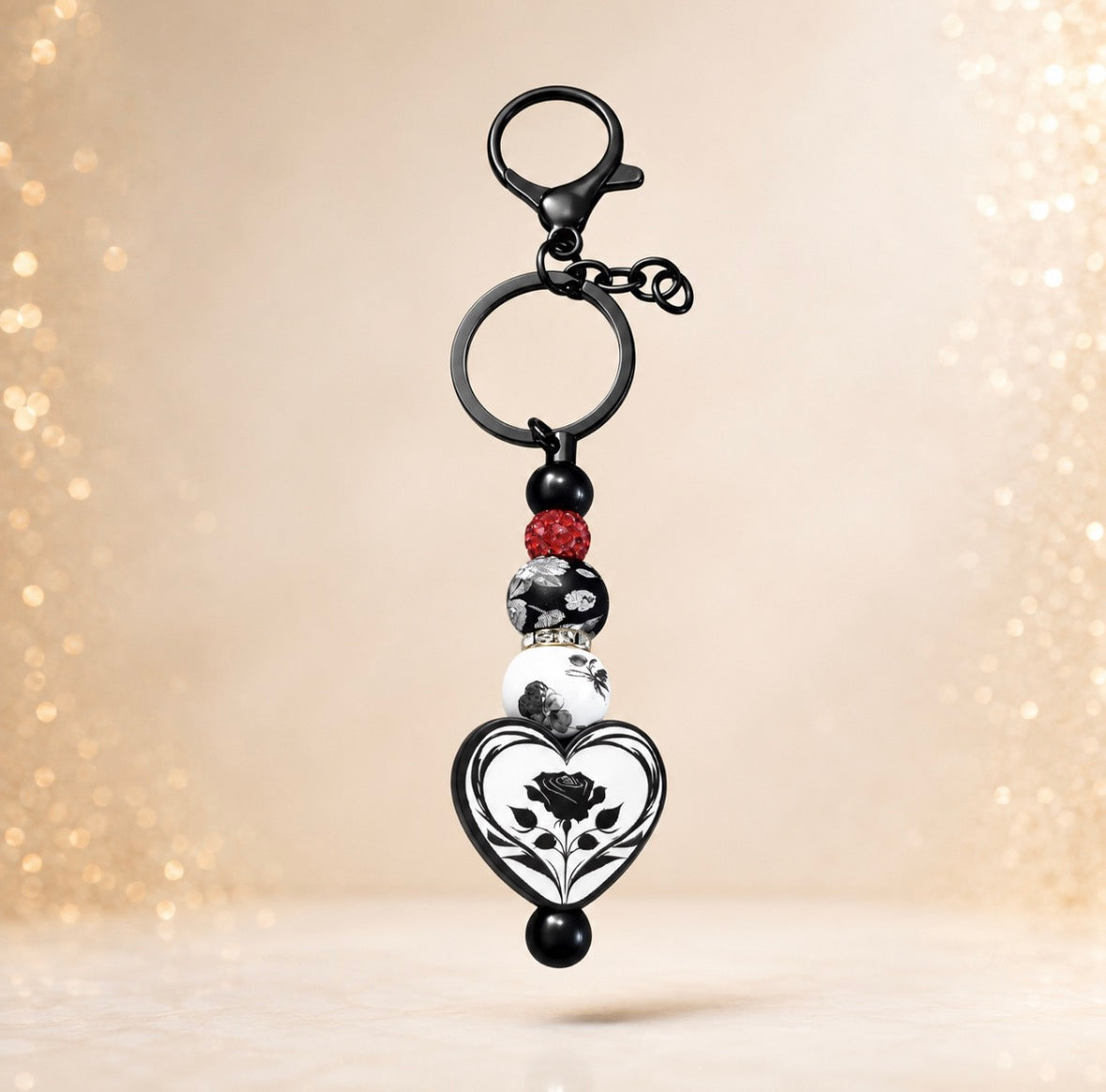 Midnight Rose Heart Keychain