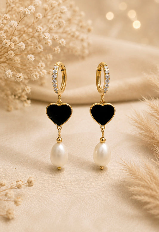Marcella Heart & Pearl Hoop Earrings