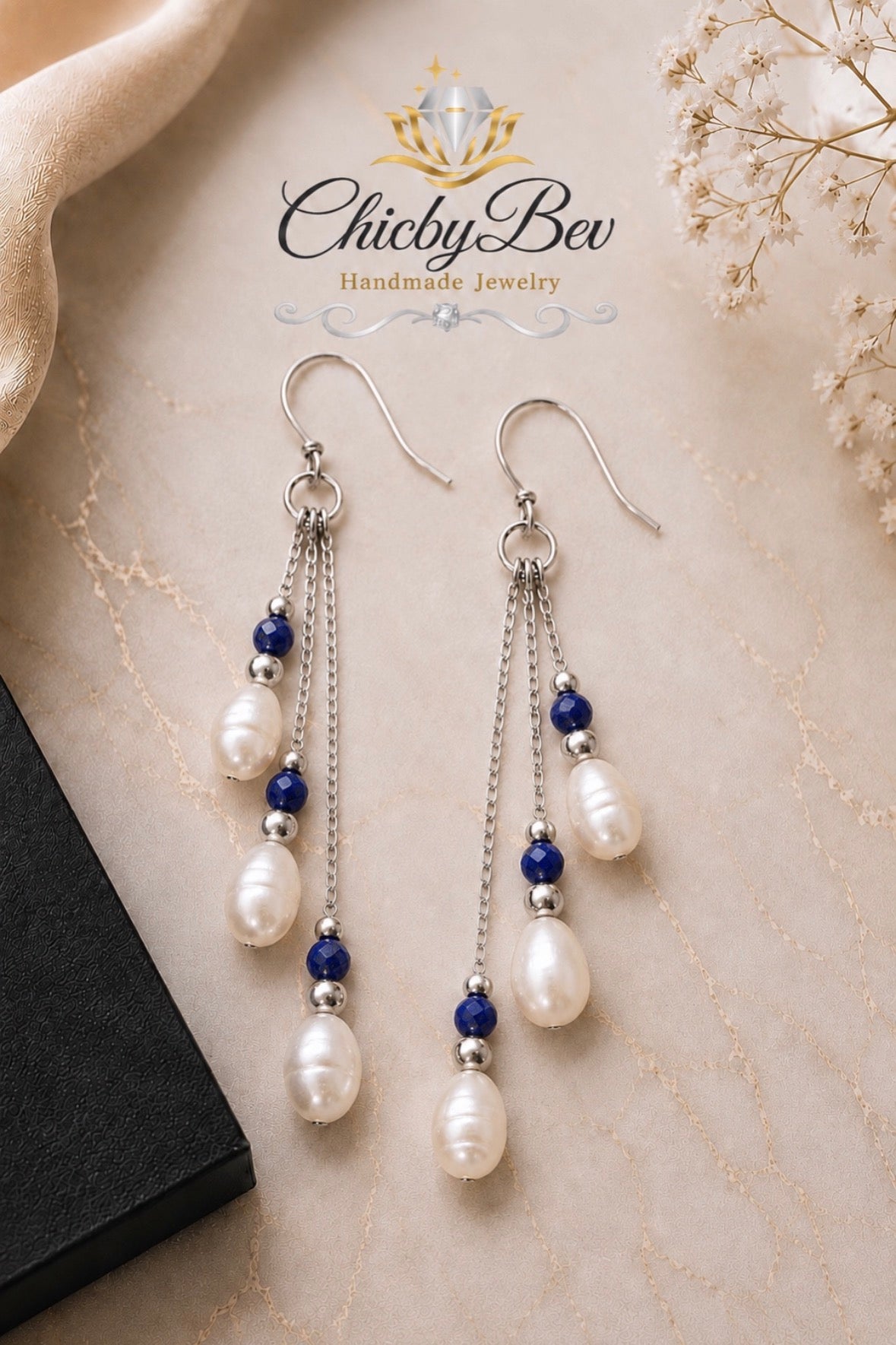 Sapphire Tide Freshwater Pearl Earrings