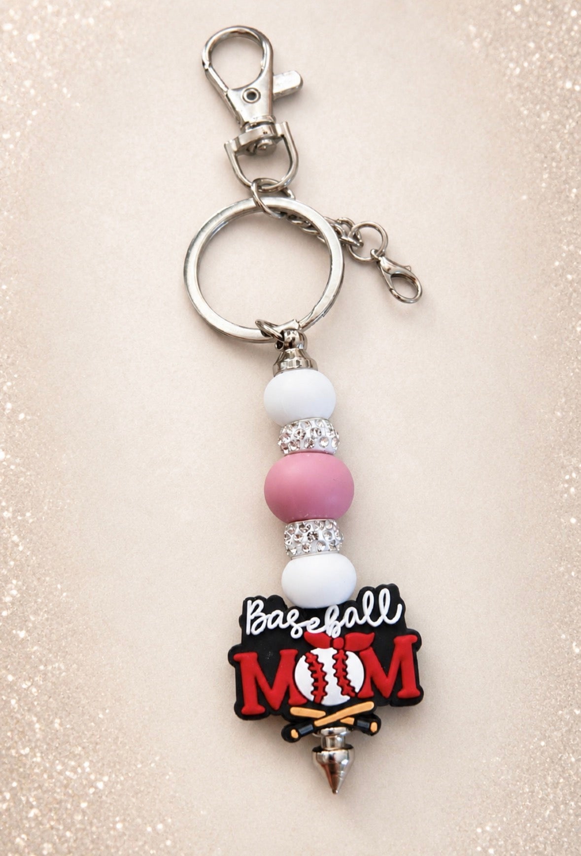 Baseball Mom Sparkle Keychain Charm