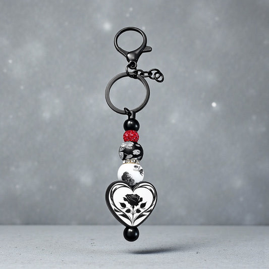 Midnight Rose Heart Keychain