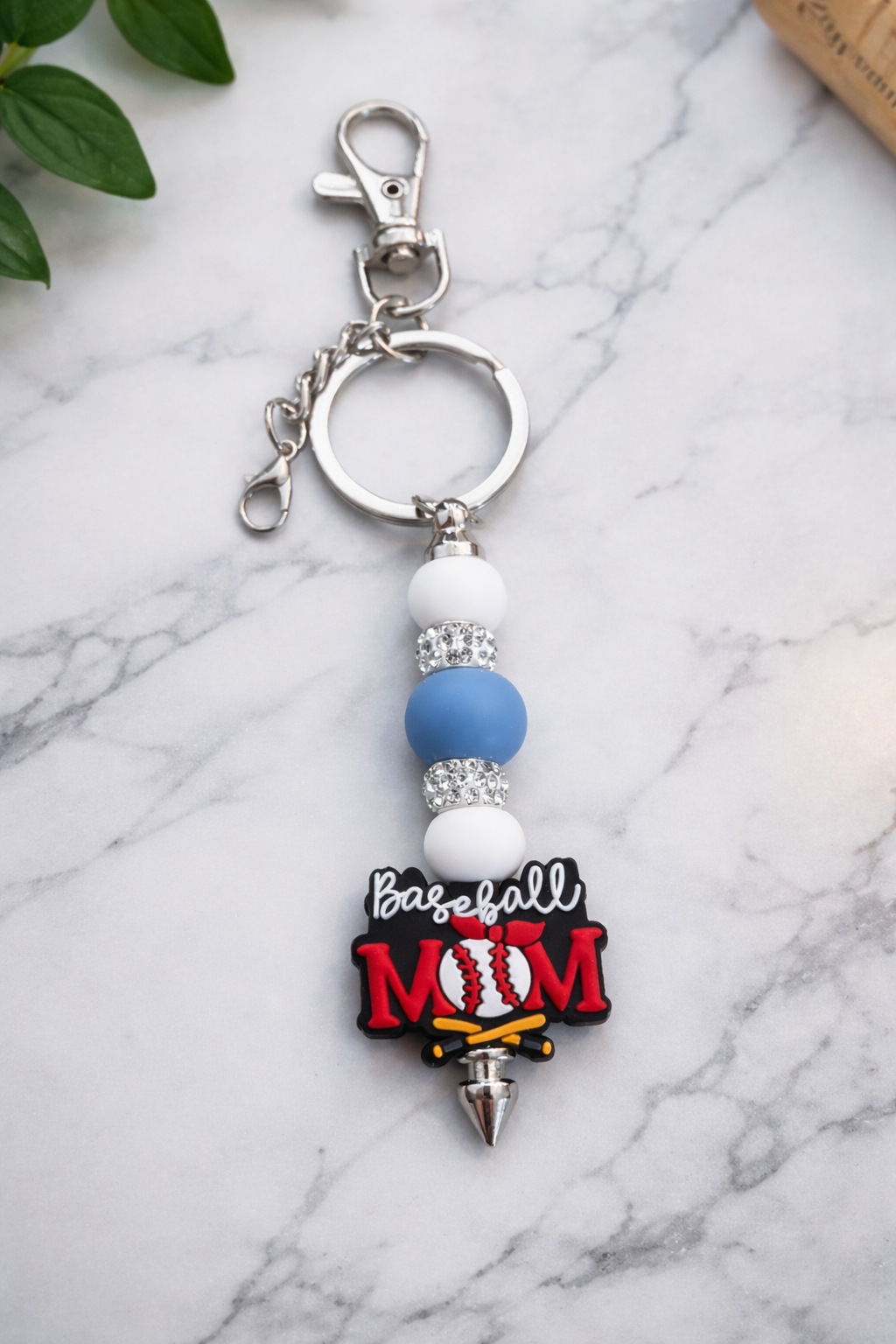 Baseball Mom Sparkle Keychain Charm