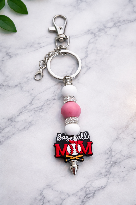 Baseball Mom Sparkle Keychain Charm