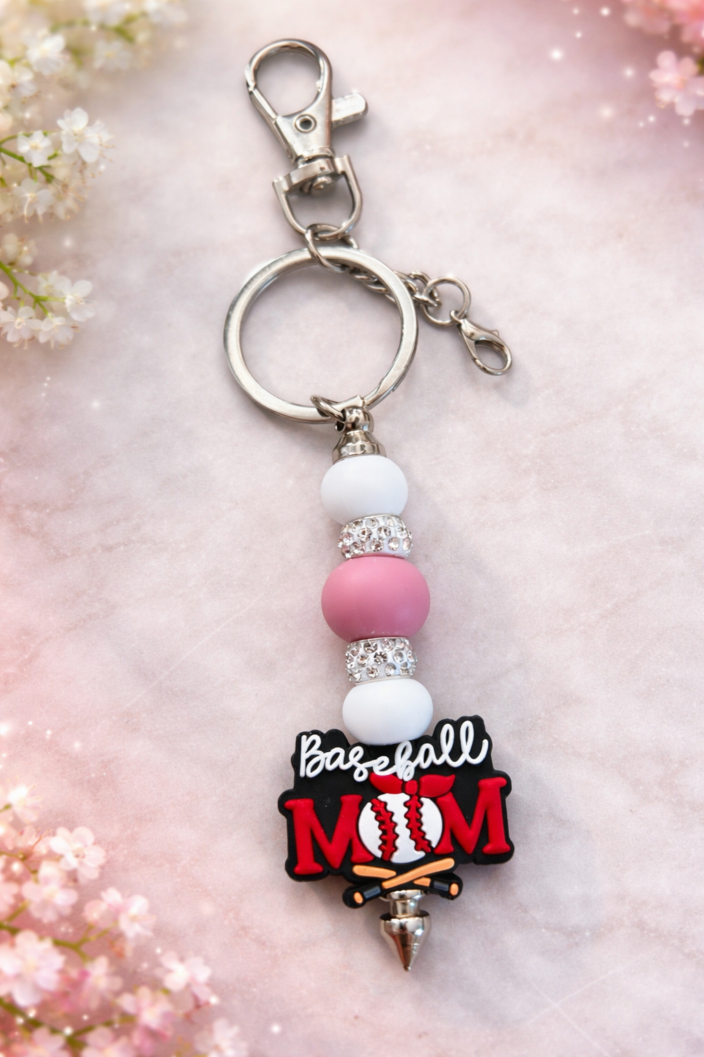 Baseball Mom Sparkle Keychain Charm