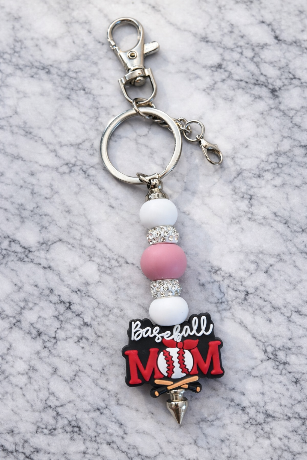Baseball Mom Sparkle Keychain Charm