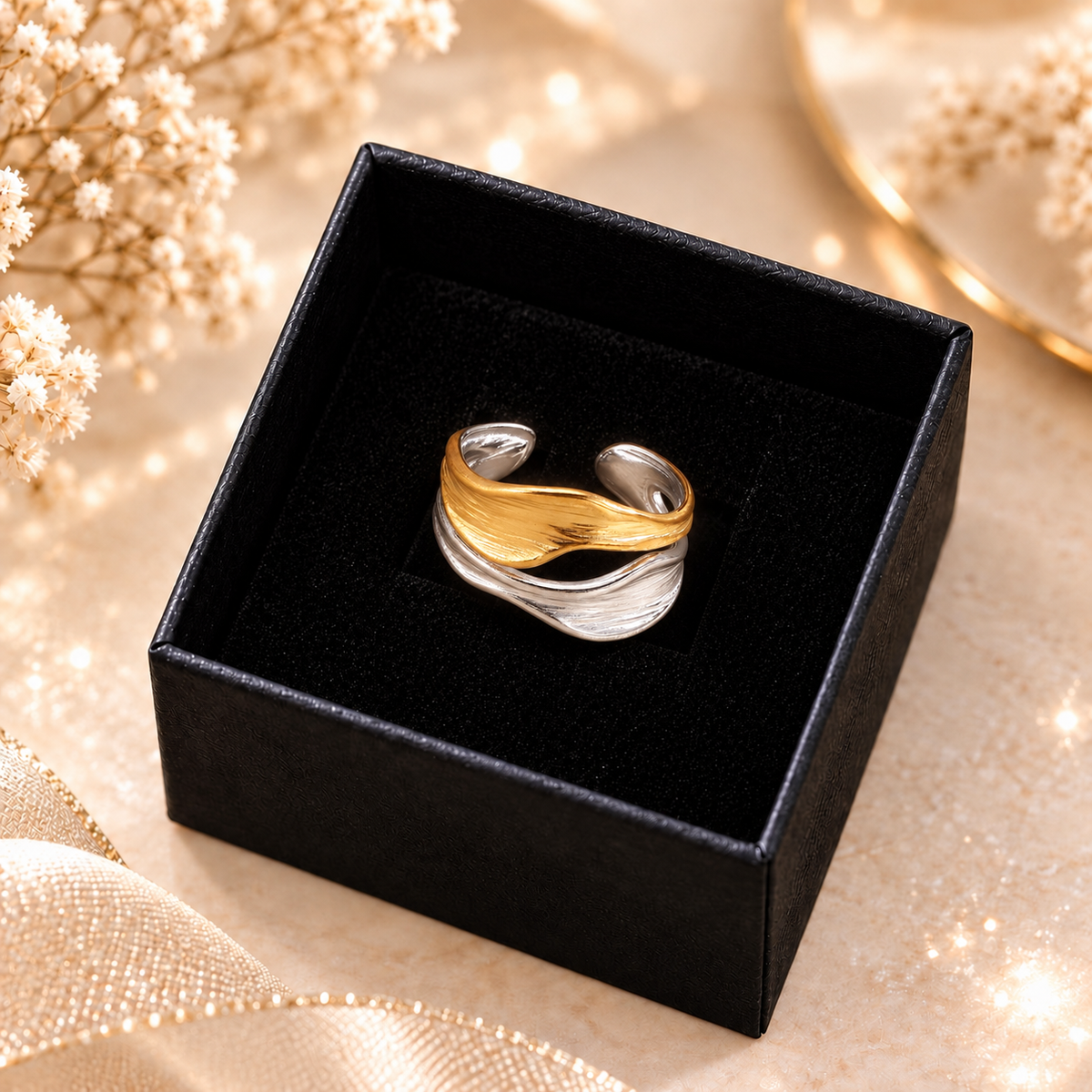 Delphine Two-Tone Wave Ring