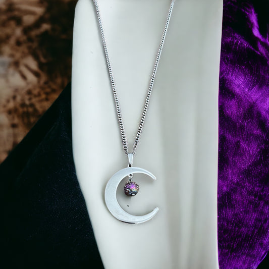 Handmade Stainless Steel pendant necklace and natural stone