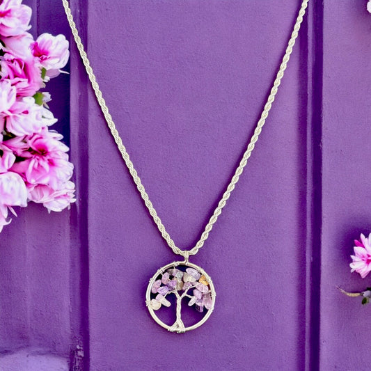 Necklace with a tree of life pendant made of amethyst